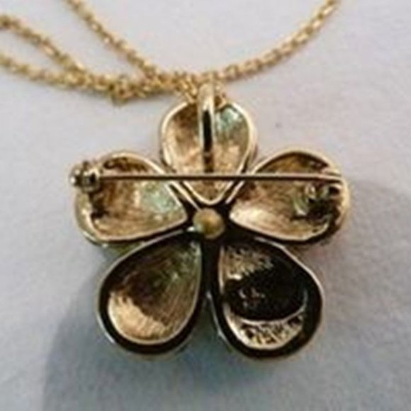 Nolan Miller Designer Gold-tone Pavé Flower Pin Brooch Pendant & 16 In Necklace - Picture 5 of 10